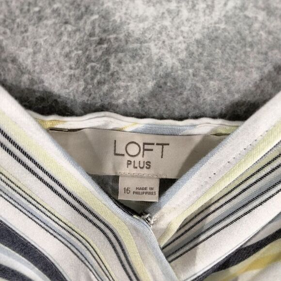 LOFT Plus Tank Dress Womens Size 16 Yellow Blue Striped Lined Belted V-Neck - Picture 4 of 14